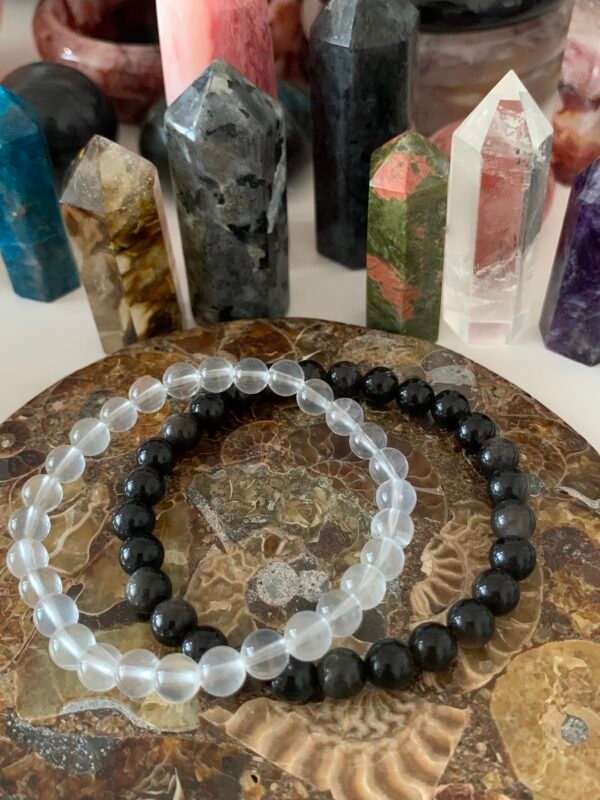 6mm Moonstone and Black Tourmaline Couple Bracelet