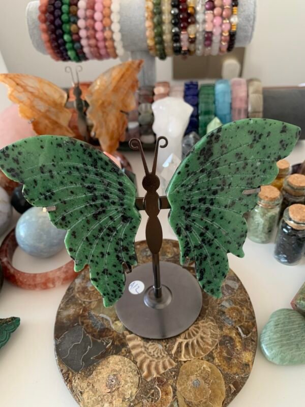Carved Green Butterfly Wings With Stand